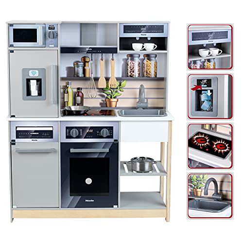 Theo Klein Cucina familiare Miele, in Legno con Fornello, Funzione Luci e Suoni, Forno a Microonde, Frigorifero con distributore di Cubetti di Ghiaccio, Accessori da Cucina, Giocattoli per Bambini 3  : Giochi e giocattoli