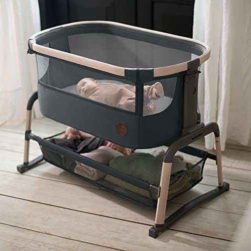 Maxi Cosi Iora Air Lettino neonato, co sleeping con materasso imbottito, funzione dondolo, regolabile in altezza, reclinabile,tessuti riciclati ecologici e traspiranti, 0 9 kg, Beyond Graphite : Prima infanzia