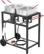 Carrello per friggitrice a doppio bruciatore a propano per esterni, 2 pentole in alluminio da 18 QT e cestelli per friggere, ideale per fritture di pesce, alette di pollo, patatine fritte, patatine fritte Cajun