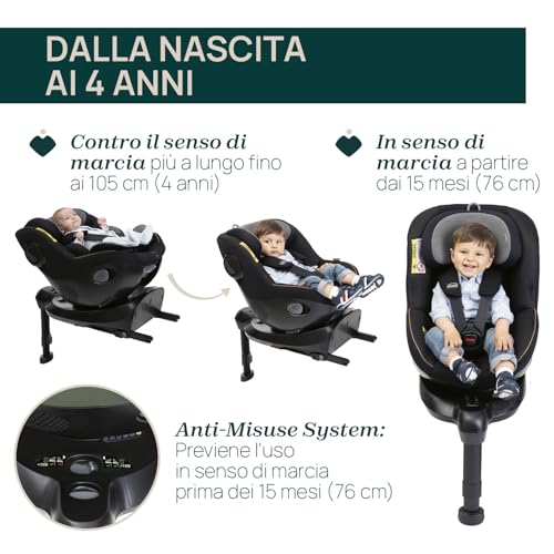 Chicco Seat105 I Size, Seggiolino Auto Omologato ECE R129/03, Girevole A 360°, Reclinabile in 6 Posizioni, Installazione Semplice e Veloce, Riduttore Incluso, 40 105 cm, Gruppo 0/1/2, da 0 a 4 Anni : Prima infanzia