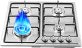 Piano cottura a gas 4 fuochi incasso, in acciaio inox con griglia ghisa, accensione pulsante e sicurezza termocoppia per cucina domestica professionale 58 x 50cm