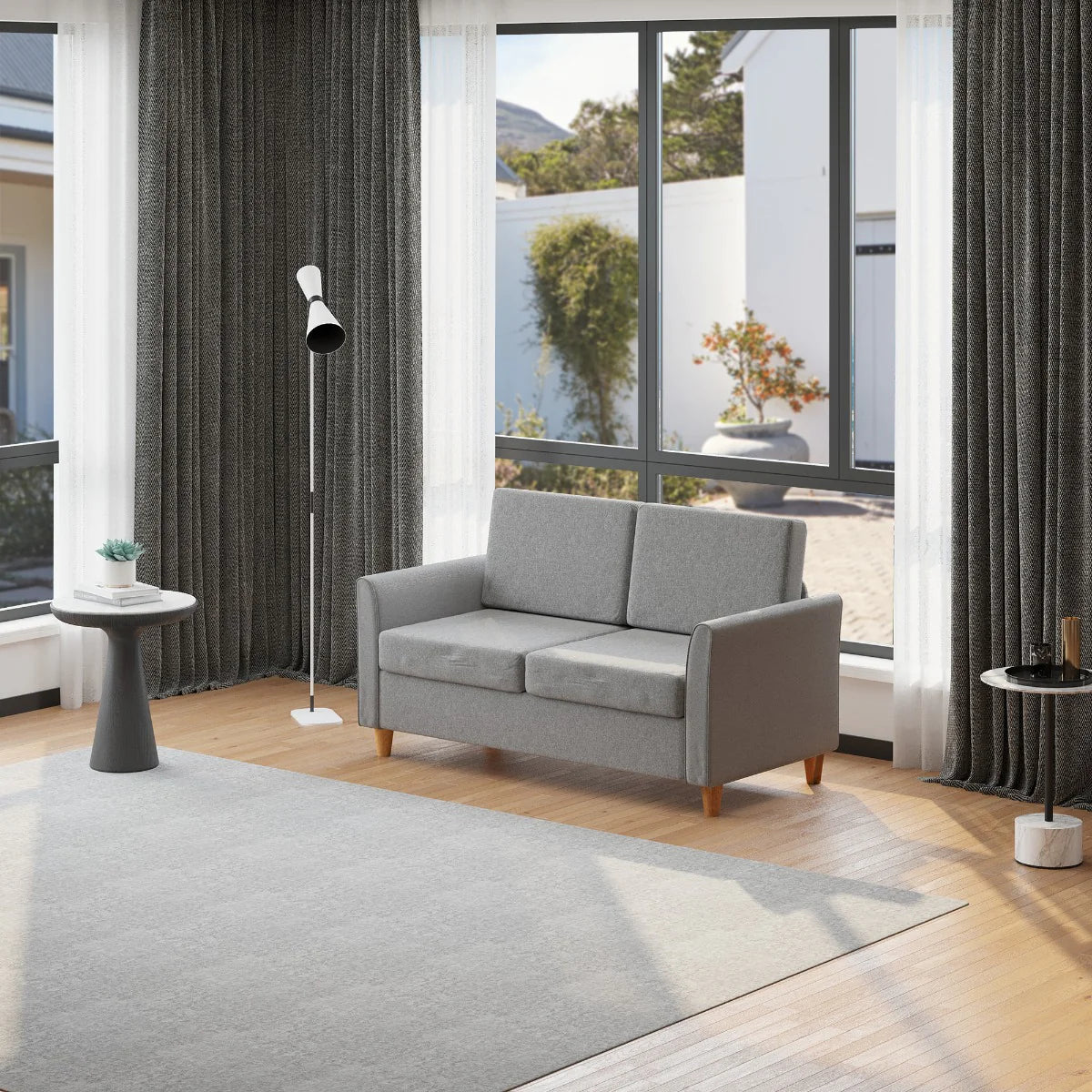 Divano 2 Posti 65x141x78 cm in Legno e Tessuto Lino  Grigio