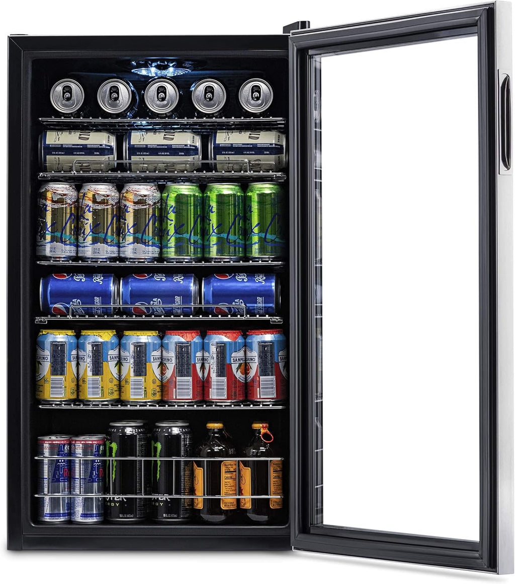 Frigorifero per bevande | 126 lattine indipendente con porta in vetro con cerniera a destra | Mini frigorifero per bevande, perfetto per birra, vino, bibite e bevande fredde