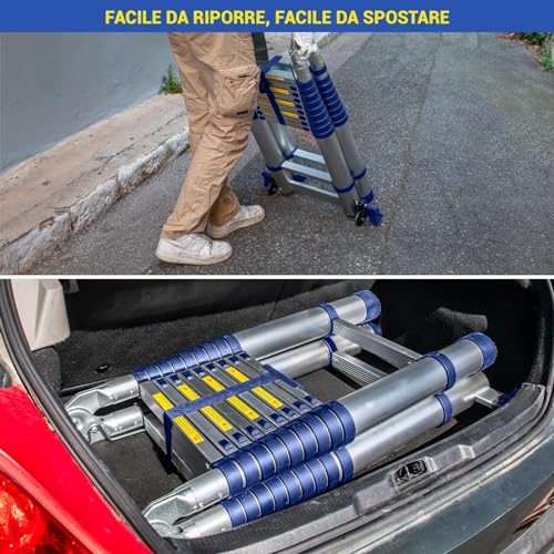 Scala telescopica articolata in alluminio 6,2m (3,1   3,1) Stempakt Hostrom, leggera, compatta e pieghevole, altezza di lavoro massima 7,1m, carico massimo 150 kg, garanzia di 5 anni : Amazon.it: Fai da te