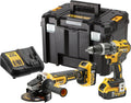DEWALT KIT composto da DCD796 Trapano 2 vel+ DCG405 Smerigliatrice 125mm + 2 x XR 18V 5Ah, DCK2080P2T-QW