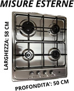 Piano Cottura 4 Fuochi 60 cm Da Incasso Inox Acciaio Liscio