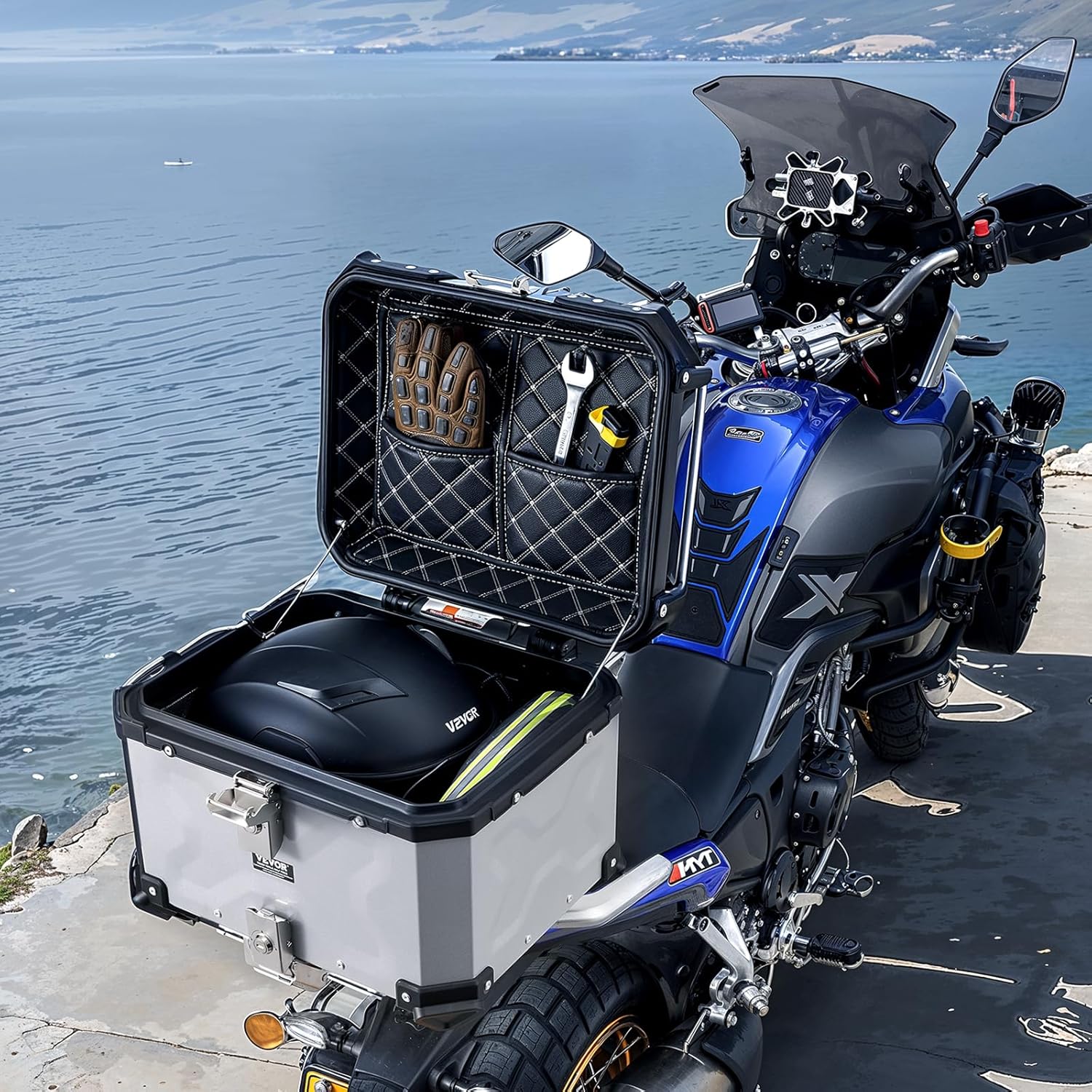 VEVOR Top Case 45L Universal Aluminium Alloy Luggage Rack with Leather Lining and Lock