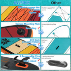 Set premium tavola SUP ALLPICK, tavola da Stand Up Paddling gonfiabile, con supporto universale per fotocamera, accessori completi, pagaia regolabile, per principianti e avanzati, capacità 150kg/180kg, colore arancione crepuscolo.
