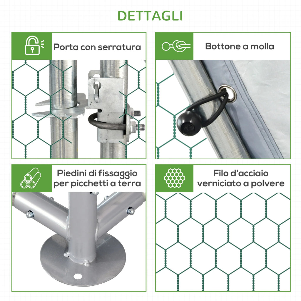 Easycomfort Recinto Gabbia per Galline in Metallo Galvanizzato Impermeabile, Pollaio con Porta e Copertura Oxford, 280x570x195cm