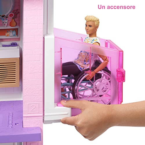 Barbie Casa dei Sogni   Playset Casa di Barbie 3 piani   Piscina   Scivolo   Ascensore   Oltre 75 Accessori   Alta 110 cm   Regalo per Bambini 3 7 Anni, GRG93 : Giochi e giocattoli