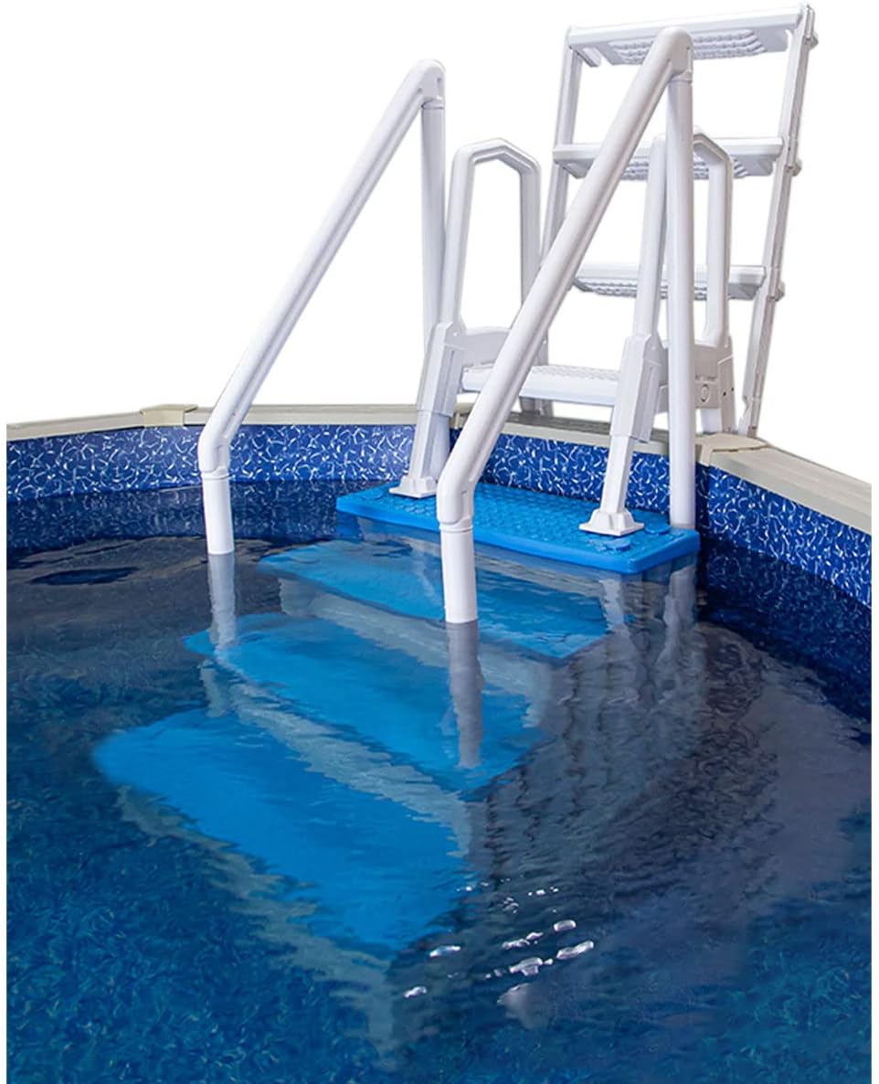 Gradini antiscivolo per piscine | Grigi | Per piscine fuori terra | Possono essere montati su ponti alti da 48" a 54" | Scale di sicurezza con portata fino a 300 libbre