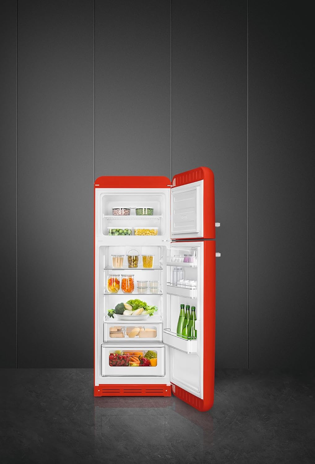 Smeg, Frigorifero Doppiaporta FAB30RRD5 a Libera Installazione, Cerniera a Destra, Frigorifero Ventilato e Freezer Statico, Design Bombato 50's Style, Rosso