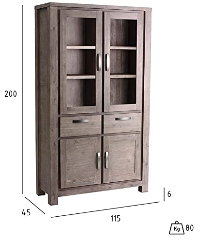 Ibbe Design Vetrina Credenza Vetrina Moderna Marrone Vetrina Mobile con 4 Ante e Casetti Alaska per Salotto Soggiorno Cucina, in Legno Massello di Acacia : Amazon.it: Casa e cucina