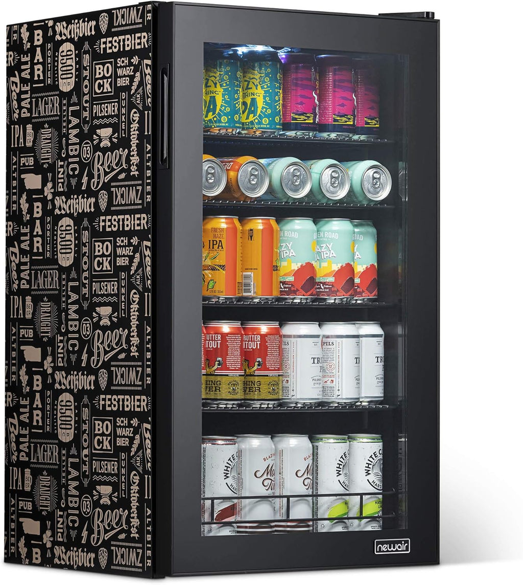 Frigorifero per bevande | 126 lattine indipendente con porta in vetro con cerniera a destra | Mini frigorifero per bevande, perfetto per birra, vino, bibite e bevande fredde