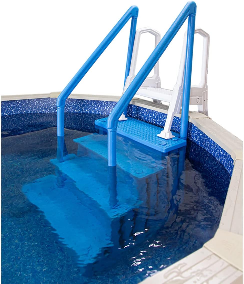 Gradini antiscivolo per piscine | Grigi | Per piscine fuori terra | Possono essere montati su ponti alti da 48" a 54" | Scale di sicurezza con portata fino a 300 libbre