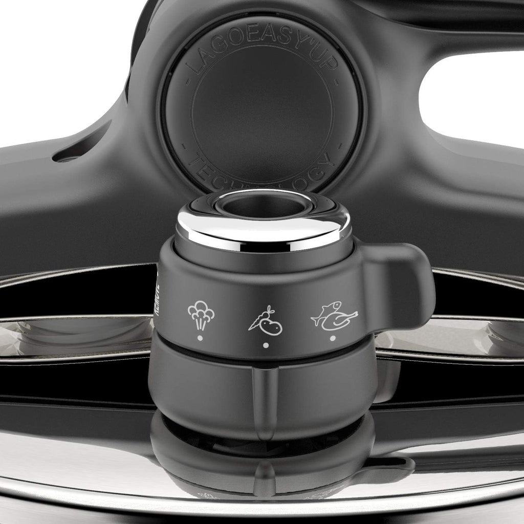 Lagostina Briosa LagoeasyUp Pentola a Pressione in Acciaio Inox 18/10 con Apertura Facile, Fondo Lagofusion e Valvola a Due Pressioni, Pentola a Pressione per Induzione e Gas, Capacità 5L