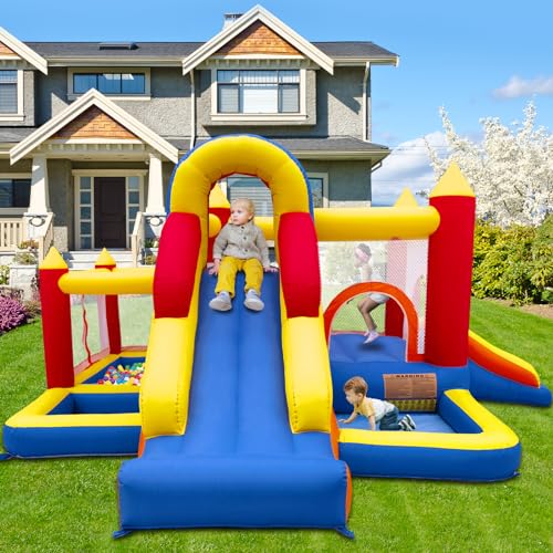 Ballsea Castello gonfiabile con ventilatore   paradiso per bambini XXL indoor con scivolo, rete di sicurezza, certificato EN71, per 3 8 anni : Amazon.it: Giochi e giocattoli