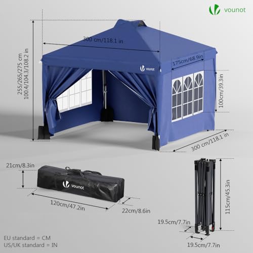 VOUNOT Gazebo 3x3m Pieghevole con 4 Parti Laterali Rimovibili, Gazebo da Giardino Tenda Padiglione Sistema di Clic Pop up con 4 Sacchi di Sabbia di Peso e Sacca di Trasporto, Colore Blu : Amazon.it: Giardino e giardinaggio