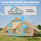 Tenda da campeggio gonfiabile per 6 persone con pompa, tenda familiare Glamping di 10 piedi x 7 piedi Facile installazione 4 stagioni impermeabile antivento all'aperto Blow Up Tent Cabina Oxford di lusso con finestre e porte a rete
