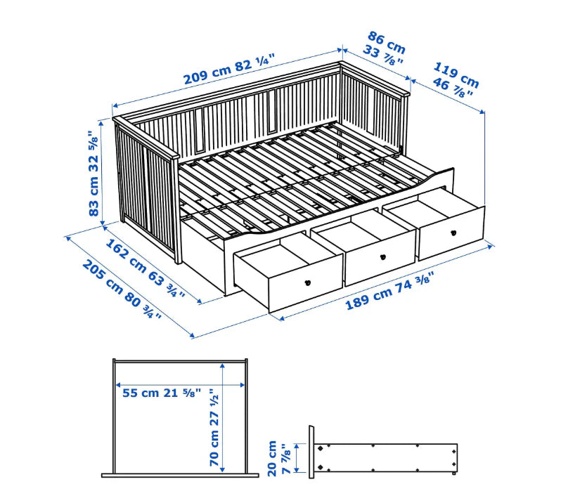 Letto divano IKEA HEMNES con 3 cassetti contenitori – Bianco, 80 x 200 cm, salvaspazio e versatile