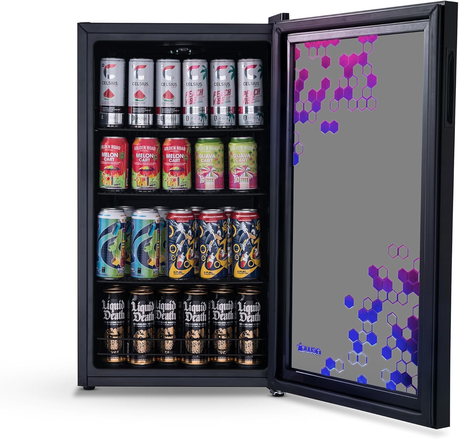 Frigorifero per bevande | 126 lattine indipendente con porta in vetro con cerniera a destra | Mini frigorifero per bevande, perfetto per birra, vino, bibite e bevande fredde