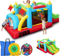 Grande castello gonfiabile per bambini, 2 in 1, set di trampolino gonfiabile ad ostacoli da giardino, set completo con ventilatore (collegabile B)
