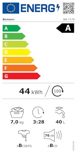 2025 Bomann WA 7175 Lavatrice | 7 kg | max. 1400 giri/min | Garanzia motore 10 anni | Motore inverter efficiente, silenzioso e duraturo | 15 programmi | Avvio ritardato | Colore titanio - nero