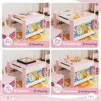 Yorbay Tavolo per Bambini con 2 Sedie, Set di Mobili per Bambini in Legno con Vano Portaoggetti e Scaffalature, 3 in 1, Tavolo da Attività e Tavolo da Tavolo, Cameretta dei Bambini,Sala Giochi : Casa e cucina