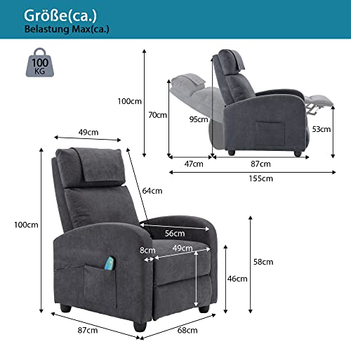 HOMOPIV Poltrona Massaggiante Riscaldante Reclinabile, Poltrona relax reclinabile, Poltrona reclinabile con 8 Punti di Massaggio e Telecomando, Poltrona relax manuale, Tessuto, Grigio : Amazon.it: Casa e cucina