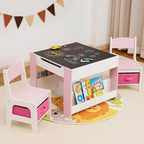 Yorbay Tavolo per Bambini con 2 Sedie, Set di Mobili per Bambini in Legno con Vano Portaoggetti e Scaffalature, 3 in 1, Tavolo da Attività e Tavolo da Tavolo, Cameretta dei Bambini,Sala Giochi : Casa e cucina