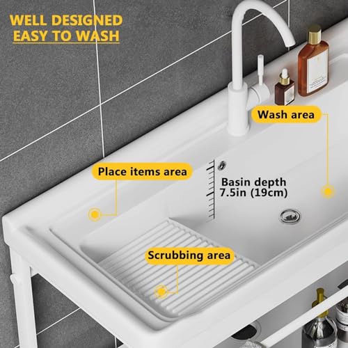 Lavello in ceramica staffa in acciaio inossidabile,vasca da bucato,lavando lavello lavanderia,Con tubi dell'acqua, viti di montaggio, adatto per balcone, giardino, lavanderia,bagno (Size : 32"(81cm) : Amazon.it: Fai da te