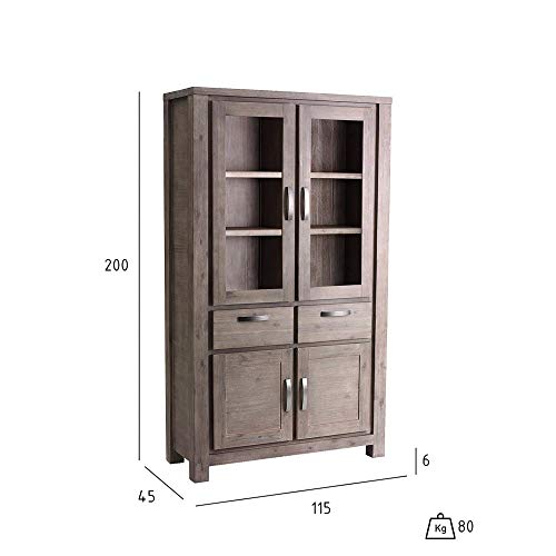 Ibbe Design Vetrina Credenza Vetrina Moderna Marrone Vetrina Mobile con 4 Ante e Casetti Alaska per Salotto Soggiorno Cucina, in Legno Massello di Acacia : Amazon.it: Casa e cucina