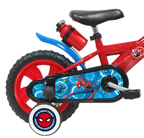 A.T.L.A.S. Bicicletta 12'' Spiderman dotata di 1 freno, piastra anteriore decorativa, parafanghi, carter e stabilizzatori.   Casco Spiderman incluso! : Sport e tempo libero