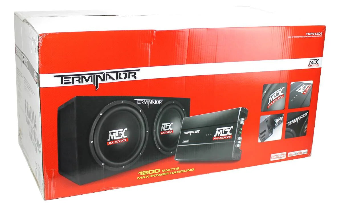 Subwoofer per auto MTX da 12" a doppio caricamento con subwoofer, amplificatore e kit di cablaggio QPower