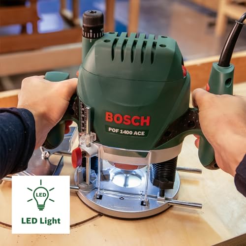 Bosch Fresatrice verticale POF 1400 ACE, 3 pinze di serraggio, fresa, guida parallela, adattatore di aspirazione, valigetta, potenza 1400 Watt : Amazon.it: Fai da te