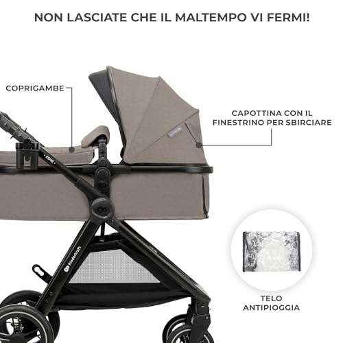Kinderkraft ESME Trio passeggino neonati 3 in 1 fino 26 kg, con Ovetto I SIZE 40 75 cm, Carrozzina reversibile fronte mamma e strada, Pieghevole, Beige : Prima infanzia