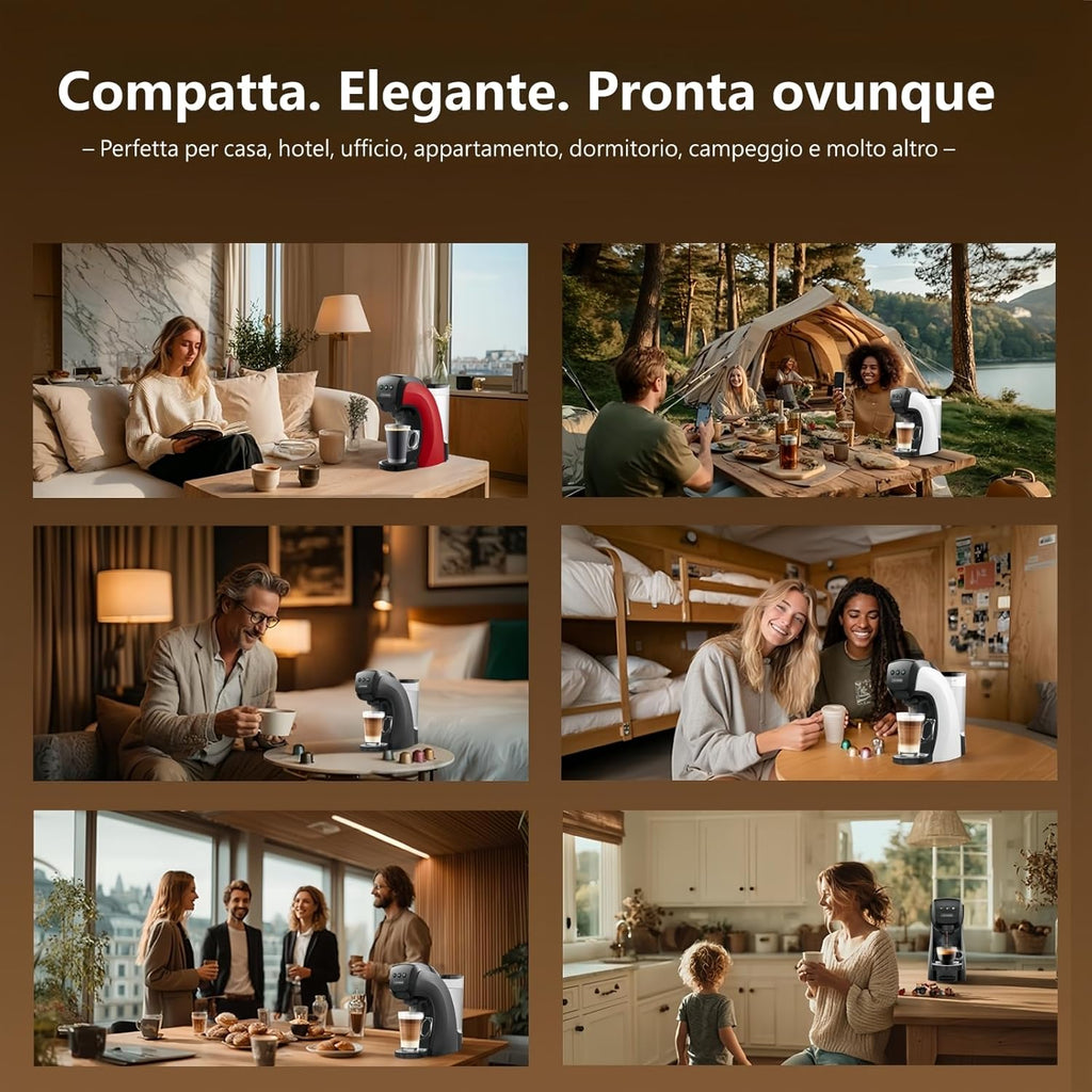Warriors1 Macchina da Caffè Capsule 5in1 per Nespresso OL, Dolce Gusto, Lavazza A Modo Mio, FAP Espresso Point e Caffè Macinato, 20bar, 0,8L, Calore e Quantità Regolabili, Compatta per Casa e Ufficio