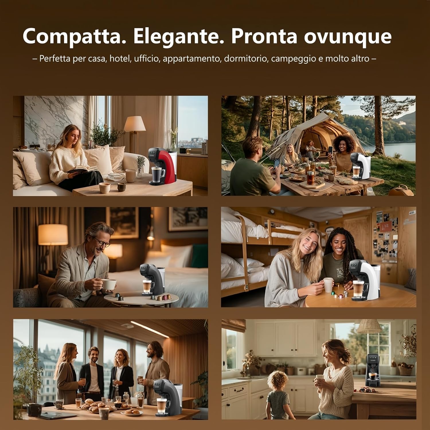 Warriors1 Macchina da Caffè Capsule 5in1 per Nespresso OL, Dolce Gusto, Lavazza A Modo Mio, FAP Espresso Point e Caffè Macinato, 20bar, 0,8L, Calore e Quantità Regolabili, Compatta per Casa e Ufficio