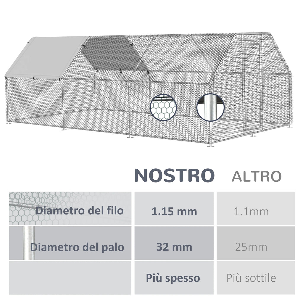 Easycomfort Recinto Gabbia per Galline in Metallo Galvanizzato Impermeabile, Pollaio con Porta e Copertura Oxford, 280x570x195cm