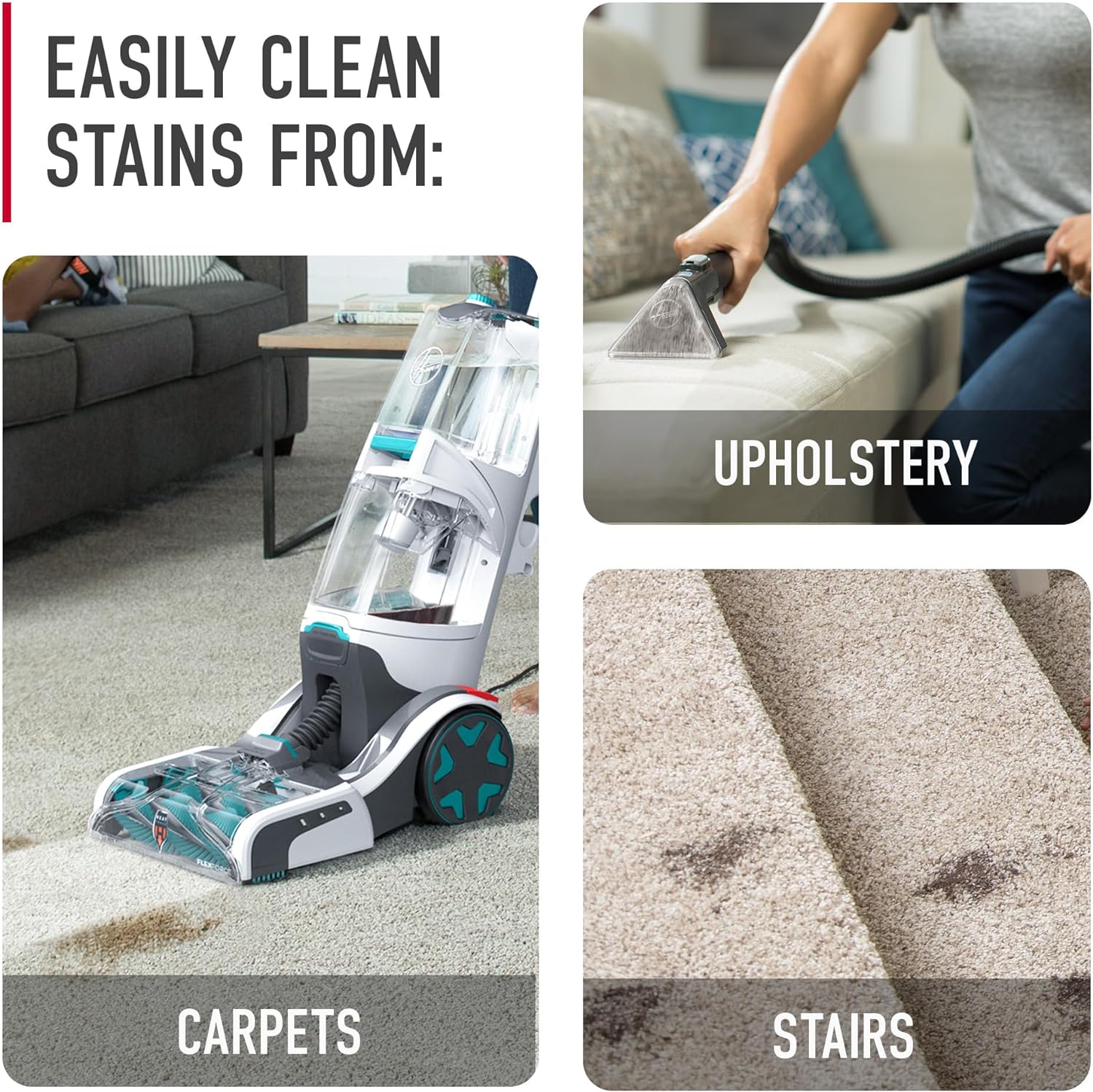Hoover SmartWash+, lavatappeti automatico per tappeti e tappezzeria, shampoo per la pulizia profonda dei tappeti, deodorante per tappeti e smacchiatore per animali domestici FH52000, turchese
