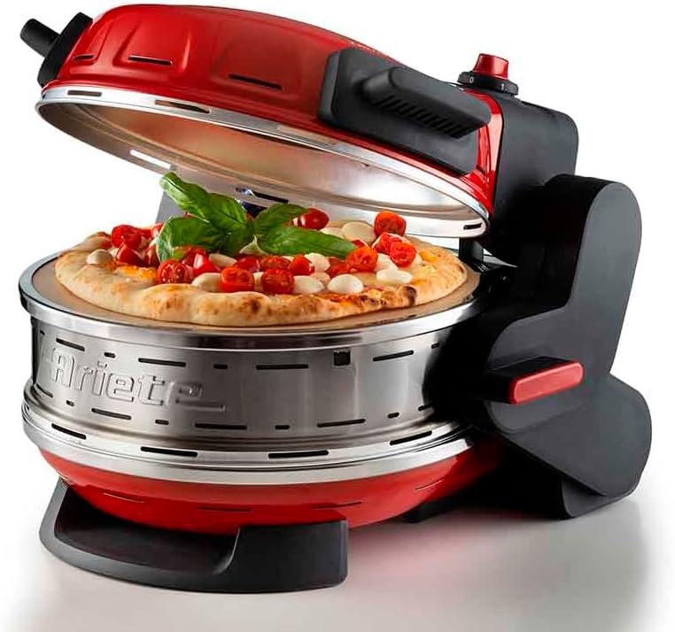 Ariete 927 Pizzeria Ariete, Forno pizza doppio, 2300 W, 2 pietre refrattarie, 2 pizze in 4 minuti, 2 termostati, Diametro 32 cm, 5 livelli di cottura, 2 pale in acciaio inox, Rosso