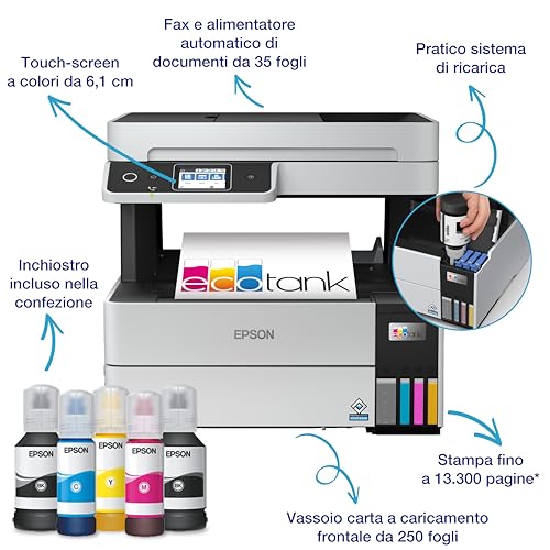 EPSON EcoTank ET 5170 stampante Multifunzione A4 (stampa, copia, scansione, Fax) USB, Wi Fi, Wi Fi Direct, Ethernet, display LCD 6,1 cm, ADF, serbatoi flaconi alta capacità, Smart Panel, fronte/retro : Amazon.it: Informatica