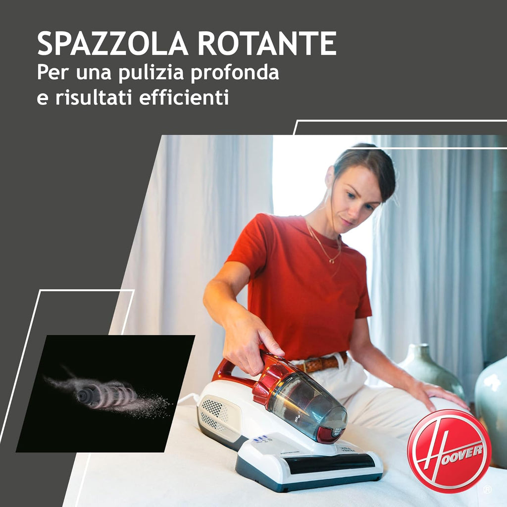 Hoover Ultra Vortex MBC500UV 011 Battimaterasso con Luce UV-C, 500W, 0,3 L, Antiacaro, Antibatterica, Rimuove Allergeni e Polvere, 3 Programmi, Rosso