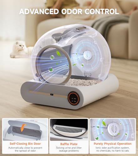 The Fellie Lettiera autopulente per gatti, lettiera automatica con rimozione degli odori e controllo tramite app, protezione di sicurezza, grande lettiera per gatti da 65 litri, con 1 rotolo di : Amazon.it: Prodotti per animali domestici