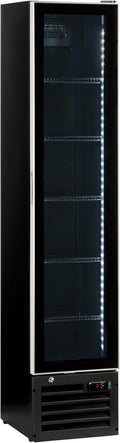 Ristoattrezzature Frigo vetrina bibite verticale SLIM refrigerata 1 anta in vetro nera +0 +10 °C 160 lt 39x47,5x188h cm