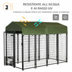 Easycomfort Kennel per Cani in Acciaio per Interni ed Esterni con Tettuccio in Tessuto Oxford e 2 Ciotole, 244x122x183 cm
