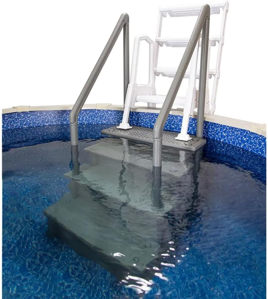 Gradini antiscivolo per piscine | Grigi | Per piscine fuori terra | Possono essere montati su ponti alti da 48" a 54" | Scale di sicurezza con portata fino a 300 libbre
