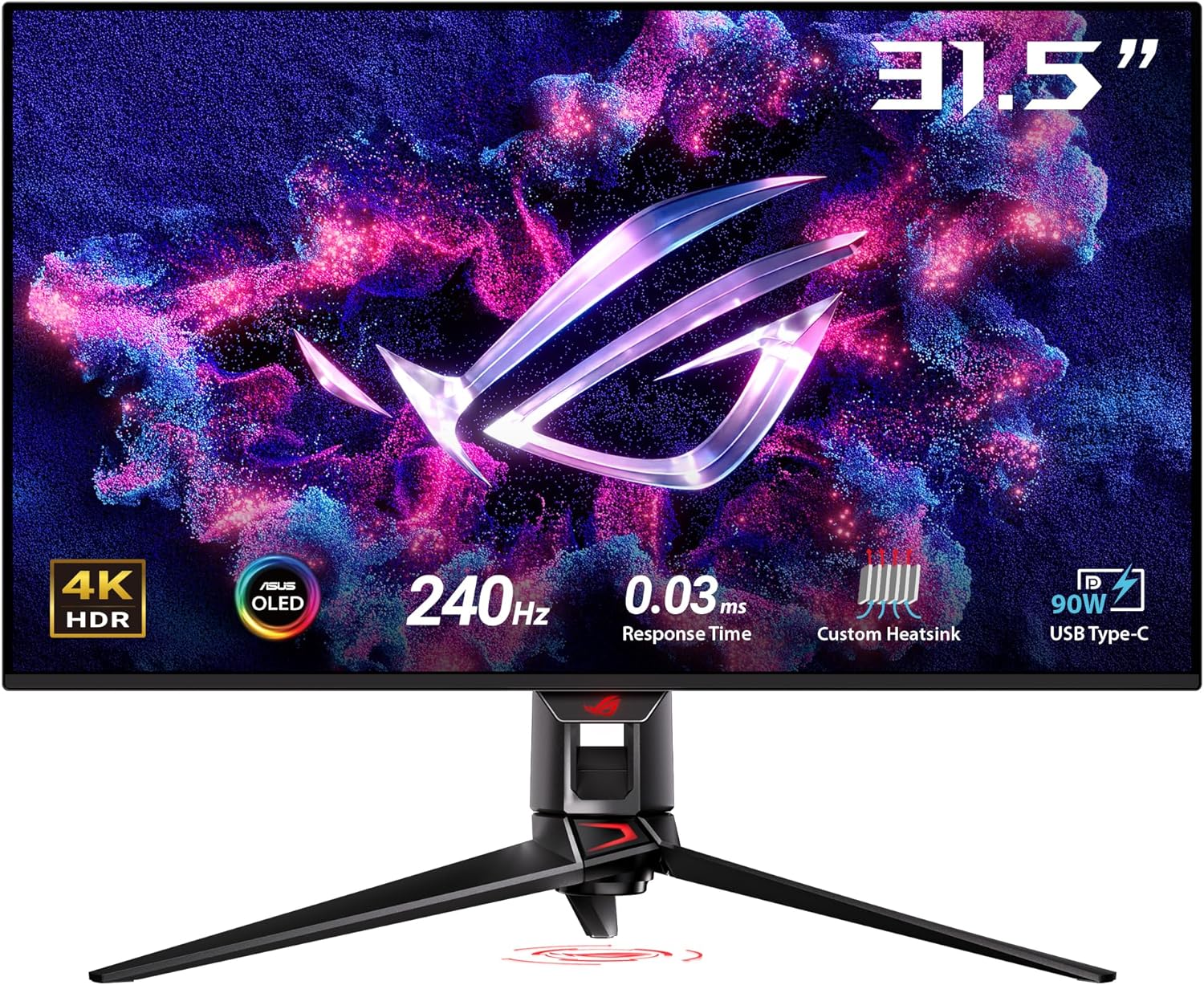 ROG Swift OLED PG32UCDMZ, Monitor da gioco 4K da 31,5", 4K QD-OLED (3840 x 2160), 0,03ms (GTG), 240 Hz, DisplayPort 1,4, Tecnologia Anti-Flicker, Compatibile con G-SYNC, 99% DCI-P3, Nero
