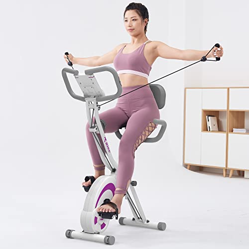leikefitness Bicicletta stazionaria pieghevole, cyclette reclinata con fasce di resistenza per braccio, sensore di impulsi, monitor LCD e bicicletta da interno facile da montare, 2280 (viola) : Sport e tempo libero