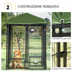 Easycomfort Kennel per Cani in Acciaio per Interni ed Esterni con Tettuccio in Tessuto Oxford e 2 Ciotole, 244x122x183 cm